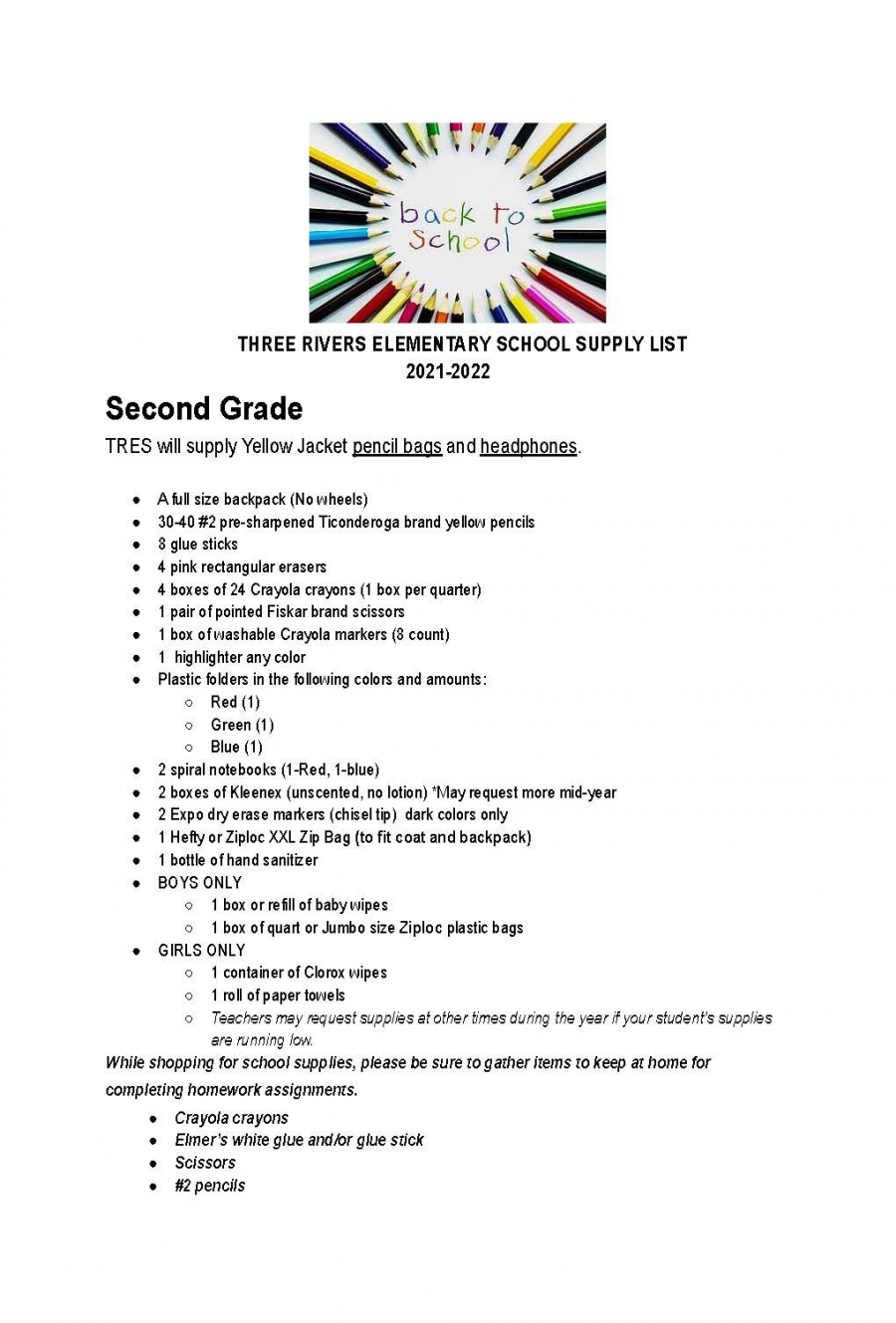 second grade supply list